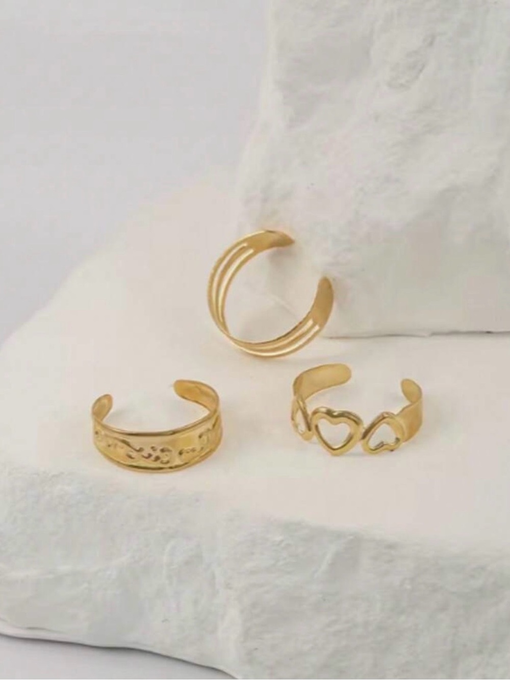 Gold Heart and Band Toe Ring Set - Gold - Picture 3 of 3